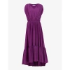 LEEM LEEM WOMEN'S MAGENTA FRILL-HEM V-NECK WOVEN MAXI DRESS