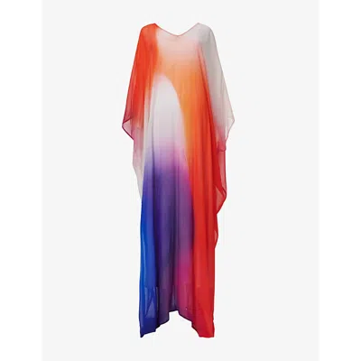 Leem Womens Gradient-print V-neck Woven Kaftan Multi-coloured