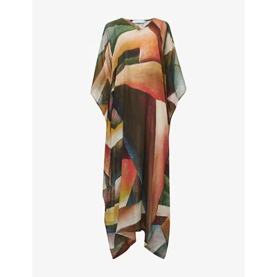 Leem Womens  Graphic-print V-neck Woven Kaftan In Multi-coloured