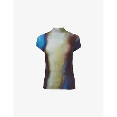 Leem Womens Ombre-pint Plisse Woven Top Multi-coloured