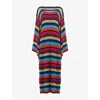 Leem Womens  Stripe-print Knitted Maxi Kaftan In Multi-coloured