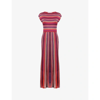 Leem Womens Multicolor Round-neck Striped Knitted Midi Dress