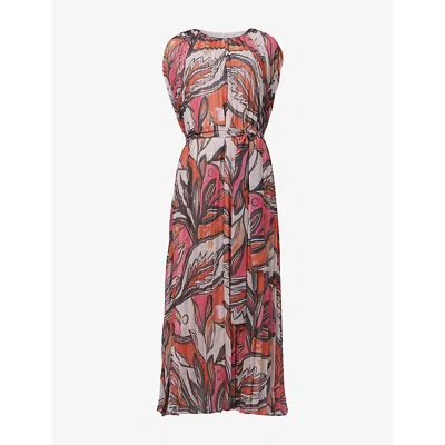 Leem Womens Multi-coloured Abstract-print Pleated Chiffon Maxi Dress