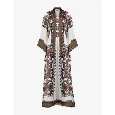 Leem Womens  Tie-neck Floral-print Woven Maxi Dress In Multi