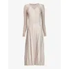 LEEM WOMENS LEEM V-NECK SLIM-FIT PLEATED WOVEN MIDI DRESS