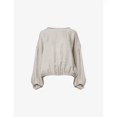 Leem Womens  Round-neck Elasticated-hem Woven Top In Brown