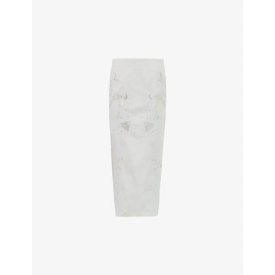 Leem Womens Off White Embroidered Cotton-blend Pencil Skirt