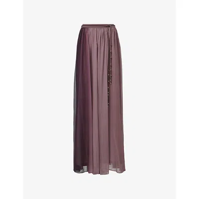 Leem Womens Pink Colour-block Flowy Woven Maxi Skirt