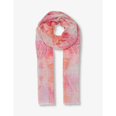 Leem Womens Pink Comb Geometric-print Frayed-hem Silk-blend Scarf