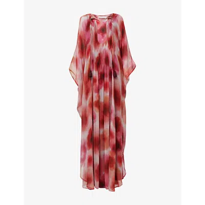 Leem Womens  Printed Pintuck Detail Woven Kaftan In Pink