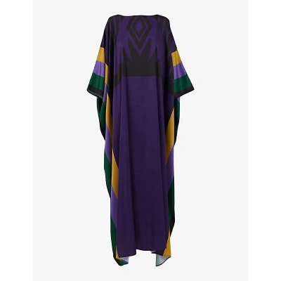 Leem Womens Purple C Geometric-print Relaxed-fit Stretch-woven Maxi Dress