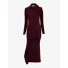 LEEM WOMENS PURPLE COWL-NECK SLIM-FIT KNITTED MIDI DRESS