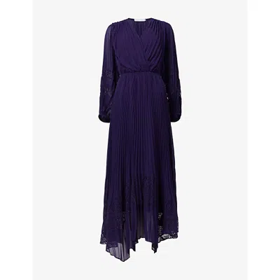 Leem Womens Purple Lace-detail Pleated Woven Maxi Dress In Blue