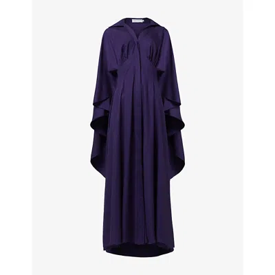 Leem Womens  Open-collar Cape-sleeve Stretch-woven Maxi Dress In Purple