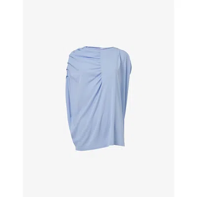 Leem Womens  Pleated-shoulder Draped Jersey Top In Purple