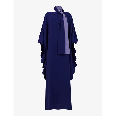 Leem Womens Purple Scallop-trim Tie-neck Woven Maxi Dress