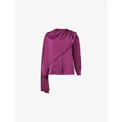 Leem Womens Purple Scarf-detail Relaxed-fit Satin Blouse