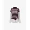 Leem Womens Purple Striped-panel Relaxed-fit Knitted And Cotton Shirt