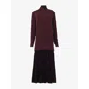 Leem Womens  2 In 1 High-neck Jumper And Velvet Maxi Dress In Red