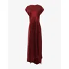 Leem Womens Red Panelled Asymmetric-hem Satin Maxi Dress
