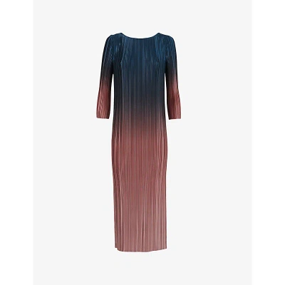 Leem Womens Rosew Comb Ombre-print Slim-fit Plisse Stretch-woven Midi Dress