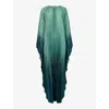 Leem Womens Green Round-neck Wide-sleeves Pleated Woven Kaftan In Green