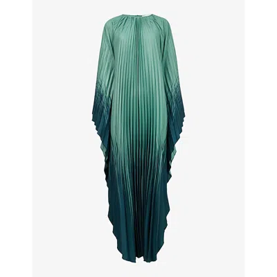 Leem Womens Green Round-neck Wide-sleeves Pleated Woven Kaftan
