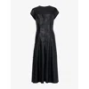 Leem Womens  Stud-embellished Flared-hem Faux-leather Maxi Dress In Black