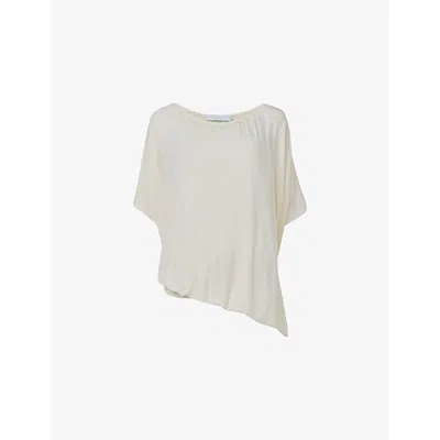 Leem Womens White Asymmetric Loose-fit Modal-jersey Top