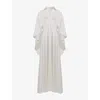 LEEM WOMENS CAPE-SLEEVE CINCH-WAIST STRETCH-WOVEN MAXI DRESS WHITE