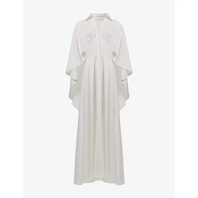 Leem Womens  Cape-sleeve Cinch-waist Stretch-woven Maxi Dress In White
