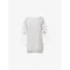 Leem Womens  Floral Embellished Mesh Top