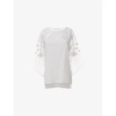 Leem Womens  Floral Embellished Mesh Top