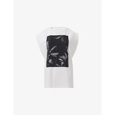 Leem Womens White Floral-print Cotton-jersey T-shirt