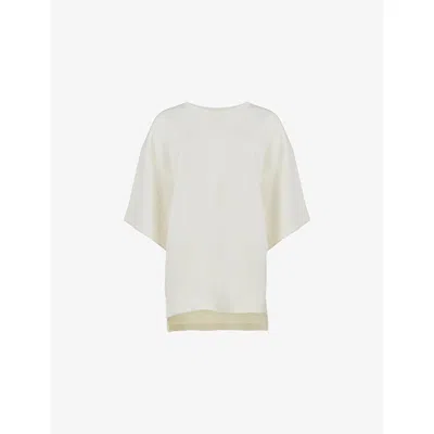 Leem Womens  French-sleeve Relaxed-fit Woven Top In White