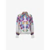 LEEM WOMENS WHITE TIE-NECK FLORAL-PRINT WOVEN BLOUSE
