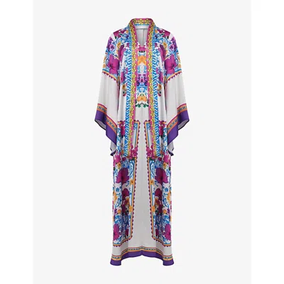 Leem Womens  Tie-neck Floral-print Woven Maxi Dress In White