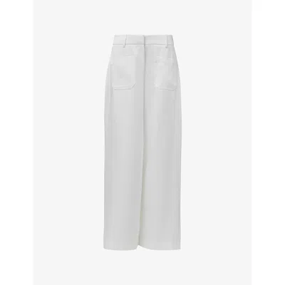 Leem Womens White Wide-leg High-waist Woven Trousers