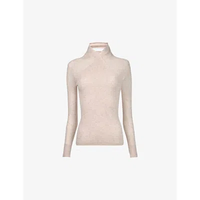 Leem Womens Wrap-neck Long-sleeve Wool Jumper Neutrals