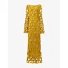 Leem Womens Yellow Floral Crochet Knit Maxi Dress