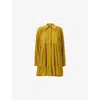 Leem Womens Yellow Long-sleeve A-line Cotton-blend Tunic Top