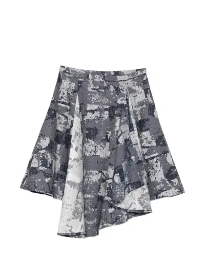 Leen Mougrhabi Isla Asymmetric Abstract-print Mini Skirt In Blue