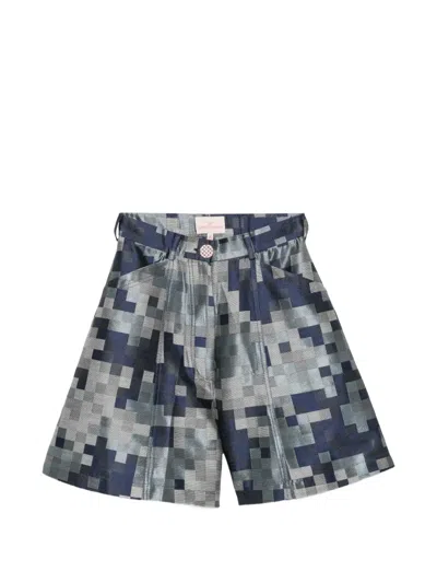 Leen Mougrhabi Leah Geometric-pattern Pleated Shorts In Blue