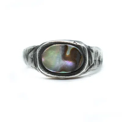 Lef Jewelry Men's Davy Jones Silver - Abalone Shell Signet Ring In Gray