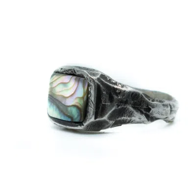 Lef Jewelry Men's Silver Neptune - Abalone Shell Signet Ring