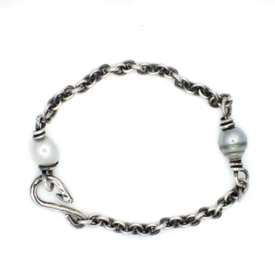 Lef Jewelry Men's White / Black / Silver Double Pearl Bracelet