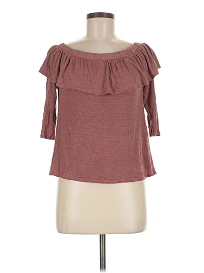 Pre-owned Left Coast By Dolan 3/4 Sleeve Top Brown Off The Shoulder Neckline Tops