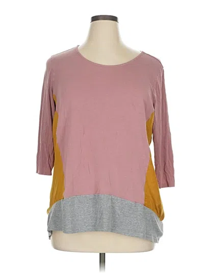 Pre-owned Left Coast By Dolan 3/4 Sleeve Top Burgundy Color Block Pattern Crew Neck Tops