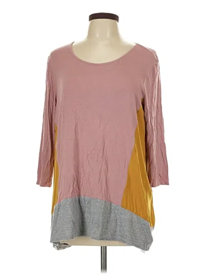 Pre-owned Left Coast By Dolan 3/4 Sleeve Top Pink Color Block Pattern Scoop Neck Tops