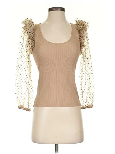Pre-owned Left Coast By Dolan 3/4 Sleeve Top Tan Sweetheart Neckline Tops